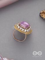 Prakdhipta - Studded With Stone - Stone And Pearls Hand Embroidered Stud Ring (Purple)