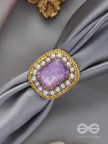Prakdhipta - Studded With Stone - Stone And Pearls Hand Embroidered Stud Ring (Purple)