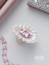 AGALITA - THE FLORAL UNVEILING- STONES AND PEARLS EMBROIDERED RING (PINK & WHITE)