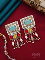 ANAGHA - THE SUNSET SPLENDOR - STONES, BEADS AND GLASS DROP EMBROIDERED EARRINGS