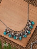 THE OCEAN DROPLETS - STATEMENT EMBELLISHED OXIDISED NECKPIECE