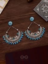 MYSTICAL PEACOCKS IN BLUE - EMBELLISHED OXIDISED EARRINGS