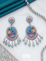 MANORAMVARNA - OF BEAUTIFUL COLORS - SEQUINS, BEADS AND PEARLS EMBROIDERED AND OXIDISED EARRINGS