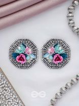 UDYANAKALA - GARDEN OF ART - SEQUINS AND PEARLS EMBROIDERED AND OXIDISED STUD EARRINGS