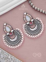 Chandrabhaas - Moon Like Appearance - Beads And Stones Hand Embroidered Oxidised Earrings