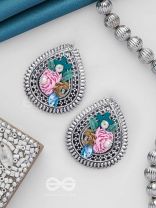 RIMBA- THE FLOWER DROP - SEQUINS AND PEARLS EMBROIDERED AND OXIDISED EARRINGS