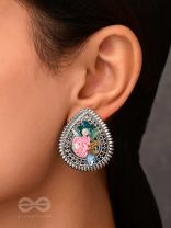 RIMBA- THE FLOWER DROP - SEQUINS AND PEARLS EMBROIDERED AND OXIDISED EARRINGS