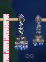 The Tinsel Swirls - Beaded Oxidised Jhumka Earrings (Blue)