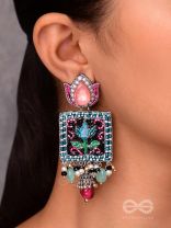 Dyuti - The Blooming Radiance - Stones, Cutdana And Beads Hand Embroidered Earrings (Multicolor)