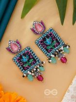 Dyuti - The Blooming Radiance - Stones, Cutdana And Beads Hand Embroidered Earrings (Multicolor)