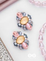 VISHESHAVALI - THE EXQUISITE PICK -STONE, PEARLS AND BEADS EMBROIDERED STUD EARRINGS