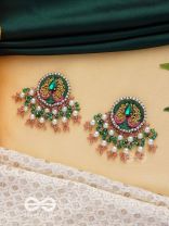 VARNANANDINI - THE COLORFUL DELIGHT - STONE, PEARLS AND BEADS EMBROIDERED EARRINGS (GREEN & PINK)