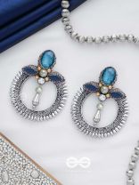 Manidhama - The Gem Abode - Stones And Beads Hand Embroidered Oxidised Earrings