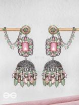 Abhivars - A Shower Of Blossom - Stone And Beads Oxidised And Hand Embroidered Jhumka Earrings