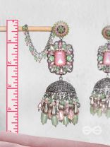 Abhivars - A Shower Of Blossom - Stone And Beads Oxidised And Hand Embroidered Jhumka Earrings