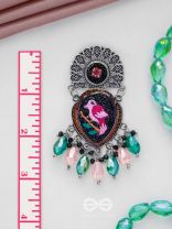 VIHANGIKA - FEATHERED FLIGHT ELEGANCE - STONE, GLASS DROPS AND RESHAM EMBROIDERED AND OXIDISED EARRINGS