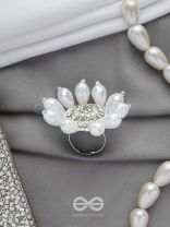 Tejovat - Glimmering White Brilliance - Stone, Beads And Glass Drops Hand Embroidered Ring (Adjustable)