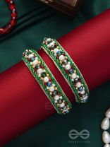 Parnaya - The Rosy Forest - Pearls, Cutdana And Beads Hand Embroidered Bangles (Set Of 2)