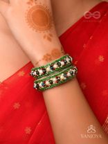 Parnaya - The Rosy Forest - Pearls, Cutdana And Beads Hand Embroidered Bangles (Set Of 2)