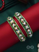 Parnaya - The Rosy Forest - Pearls, Cutdana And Beads Hand Embroidered Bangles (Set Of 2)