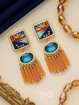 Ajyavari - The Seashore Sunshine - Resham And Stone Hand Embroidered Earrings