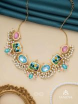 Vividhruma - Colorful Blossoms - Stones, Beads And Resham Hand Embroidered Neckpiece