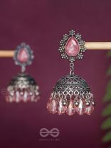 A CORAL CRUSH - EMBELLISHED OXIDISED JHUMKA EARRINGS