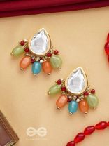 Ravih - The Sun Loving - Golden Embellished Polki And Kundan Finished Earrings (Multicolor)