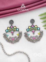 Shrichinmaya - The Eternal Beauty - Mirrors, Beads And Resham Hand Embroidered Oxidised Earrings