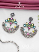 Shrichinmaya - The Eternal Beauty - Mirrors, Beads And Resham Hand Embroidered Oxidised Earrings