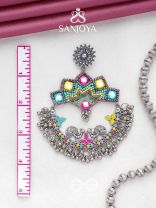 Shrichinmaya - The Eternal Beauty - Mirrors, Beads And Resham Hand Embroidered Oxidised Earrings