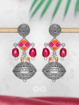 THE PINK MIRAGE - EMBELLISHED OXIDISED JHUMKA EARRINGS