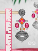 THE PINK MIRAGE - EMBELLISHED OXIDISED JHUMKA EARRINGS
