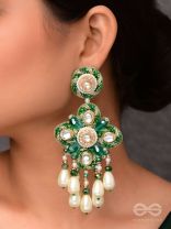 Anutva - The Royal Embrace - Pearls, Beads, Cutdana, Polki And Kundan Finished Hand Embroidered Earrings 