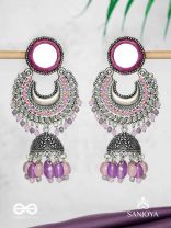 Muktavali - The Ethereal Symphony - Mirror And Beads Hand Embroidered Oxidised Earrings