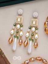 Karidant - The Ivory Elegance - Beads, Polki And Kundan Finished Hand Embroidered Earrings
