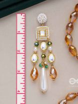 Karidant - The Ivory Elegance - Beads, Polki And Kundan Finished Hand Embroidered Earrings
