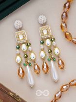 Karidant - The Ivory Elegance - Beads, Polki And Kundan Finished Hand Embroidered Earrings