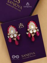 Shikhandika - Ruby Echoes - Golden Embellished Polki And Kundan Earrings