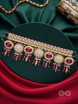 Ratula - The Crimson Majesty - Stones, Beads And Glass Drops Embroidered Necklace