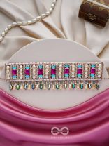 Karika - Prismatic Allure - Stones, Beads And Glass Drops Hand Embroidered Neckpiece