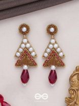 Ucchriti - The Majestic Triangles - Pearls, Dabka And Glass Drop Hand Embroidered Earrings