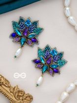 KAIRAVINI- THE LUSTROUS LOTUS - STONE, CUTDANA AND BEADS EMBROIDERED EARRINGS