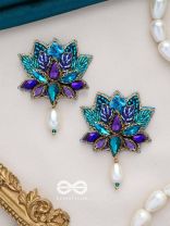 KAIRAVINI- THE LUSTROUS LOTUS - STONE, CUTDANA AND BEADS EMBROIDERED EARRINGS