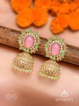 Hasyahina - The Blossoming Smile - Stone And Beads Hand Embroidered Jhumka Earrings