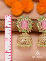 Hasyahina - The Blossoming Smile - Stone And Beads Hand Embroidered Jhumka Earrings