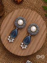 Marine Moonstone - Oxidised Pearl Jhumka Earring 