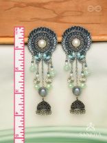DHUMITA - THE SHINING SMOKE - BEADED OXIDISED AND HAND EMBROIDERED EARRINGS