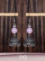 PINK MIST ELEGANCE - OXIDISED DROP JHUMKA EARRINGS