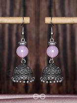 PINK MIST ELEGANCE - OXIDISED DROP JHUMKA EARRINGS